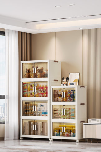 Transparent large wardrobes | white handle | 4 stack