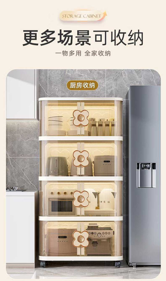 Collapsible wardrobe | floral door | Beige | 4 stack